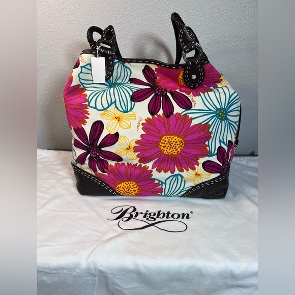 Brighton *NWT* Women’s Large Canvas Hand Bag  Braided Handles/Straps & Dust Bag - Picture 1 of 15